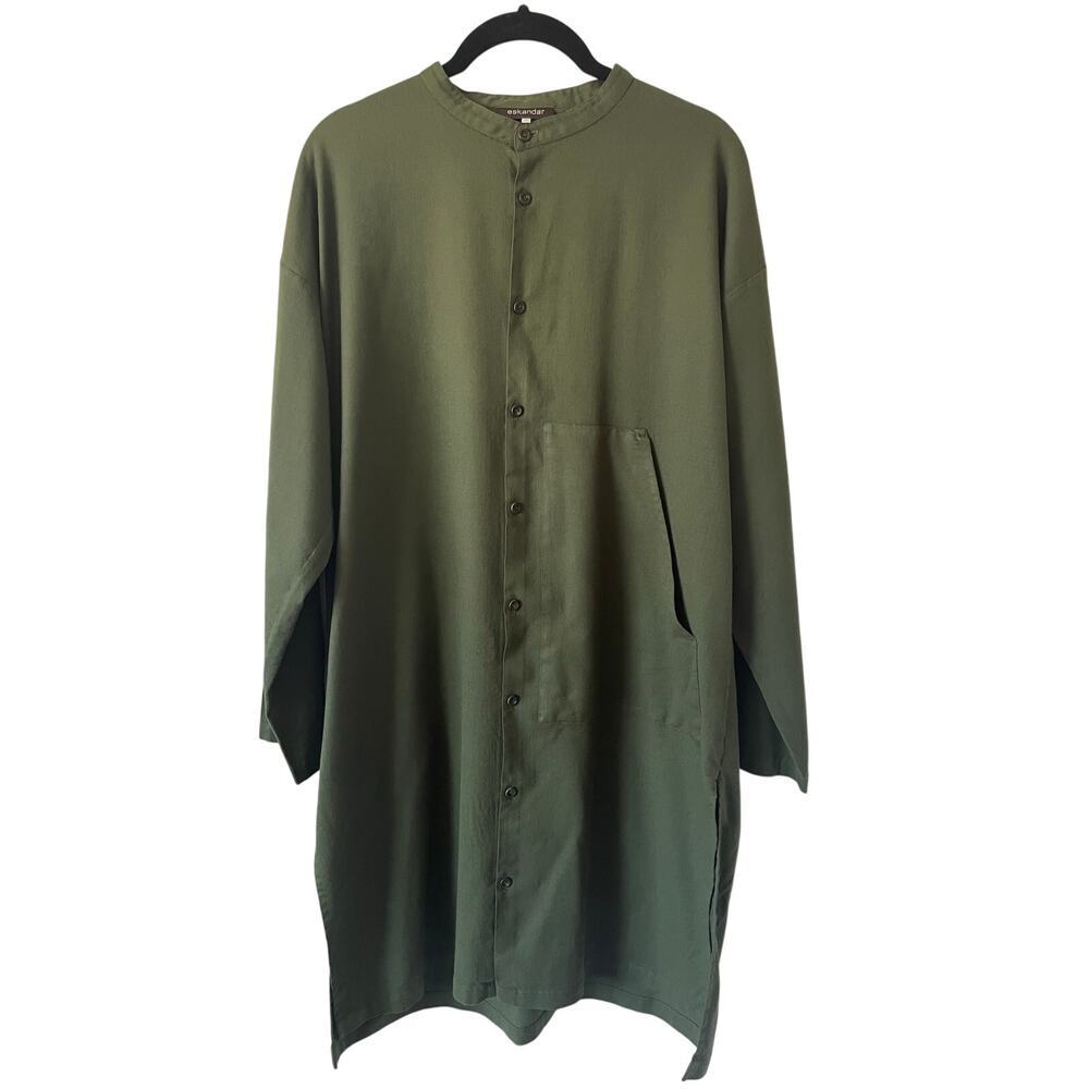 NWOT Eskandar Virgin Wool Button Down Tunic Quiet Luxury Lagenlook Green Artsy - Picture 5 of 10